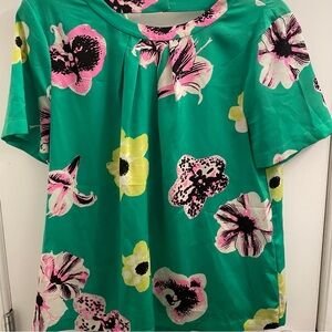 J. Crew Green Floral Short Sleeve Top